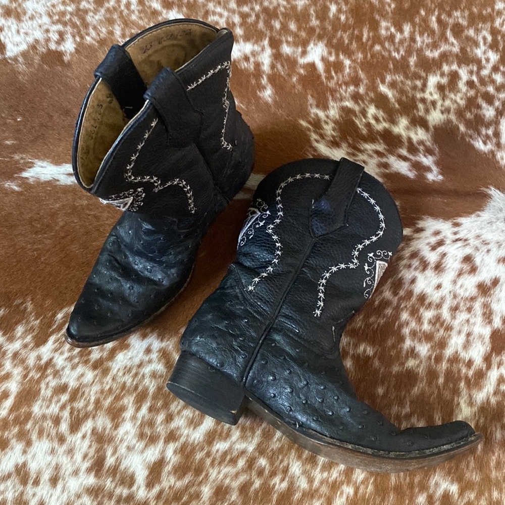 White Diamonds black Leather Cowboy boots